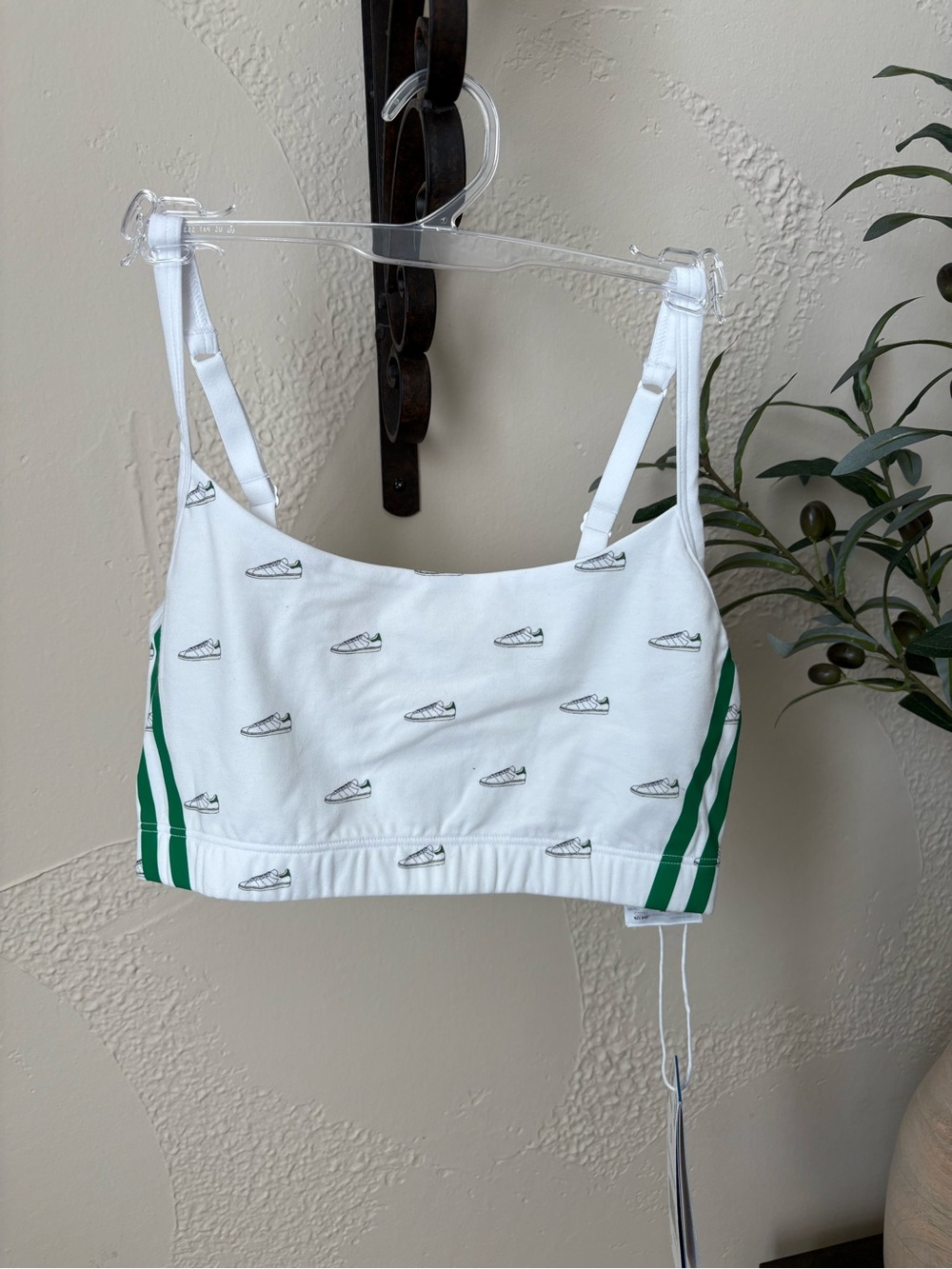 adidas White and Green Cropped Sports Bralette